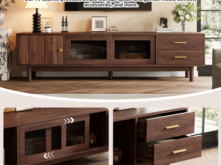 TV Stand With Sliding Doors And 2 Drawers For Living Room - Dark Brown
