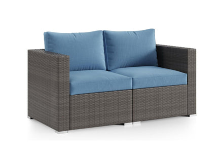 2 Piece Patio Loveseat Set With Thick Cushions, Outdoor Sectional Sofa For Balcony - Blue / Brown