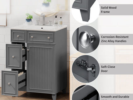 Transitional Style Bathroom Vanity Cabinet With Ceramic Sink