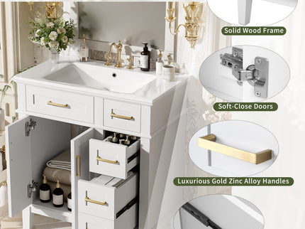 Modern Bathroom Vanity With Sink, Storage Cabinet, Soft Close Doors, Deep & Standard Drawers