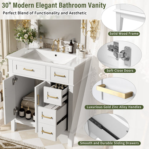 Modern Bathroom Vanity With Sink, Storage Cabinet, Soft Close Doors, Deep & Standard Drawers
