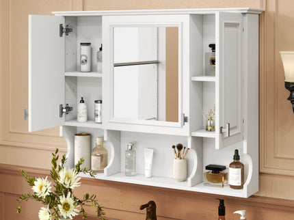 Wall Mounted Bathroom Medicine Wall Cabinet With Mirror & Open Shelves