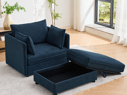 Oversized Deep Seat Accent Chair With Matching Storage Ottoman & Throw Pillows