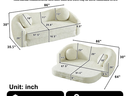 Curved Convertible Sofa, 2 In 1 Frameless Folding Sofa Bed With Pull Out Base And Deep Seat