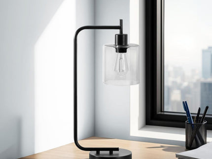 Lighting, Table Lamp, USB Port Included, Glass Shade, Modern - Black