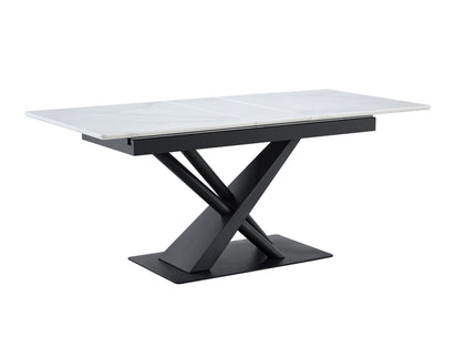 Dining Table With Geometric X Frame For Kitchen Or Dining Room - White Marble