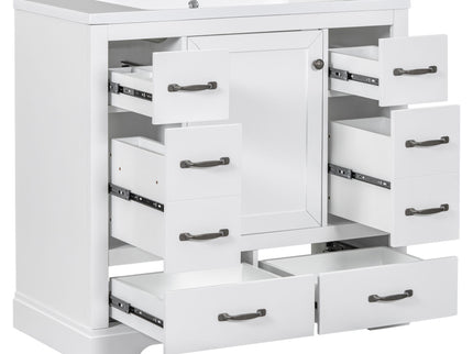 Modern Bathroom Vanity With Sink, 6 Drawers, Adjustable Shelf