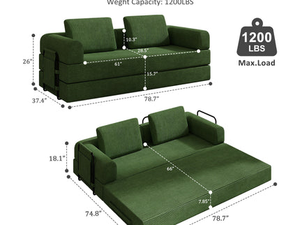 Convertible Sleeper Sofa Bed With Cylindrical Pillow, Fixed Shape Frame