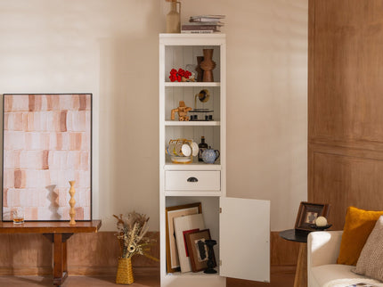 Retro Style 75'' Tall Display Shelf With Cabinet For Hallways Living Room Kitchen - White