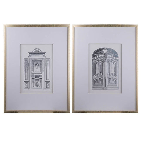 Fake Pencil Architectual Wall Art, Wall Decor Accent (Set of 2) - Silver