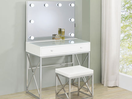 Hamlin - Makeup Vanity Table With Lighted Mirror And Padded Stool - White