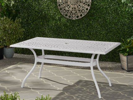 Celestine - Outdoor Cast Aluminum Dining Table With Floral Lattice Design And Umbrella Holder
