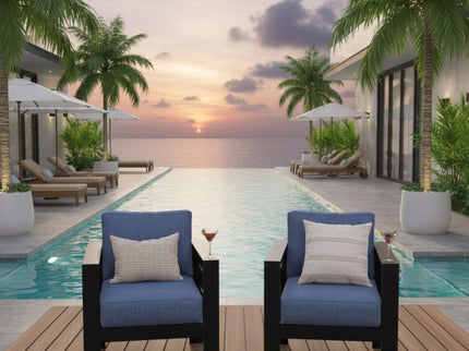 Modern All-Weather Patio Armchairs With Thick Cushions (Set of 2)