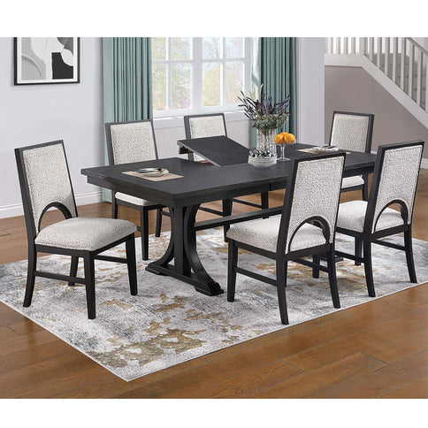 Rectangle Dining Table With Butterfly Leaf, Trestle Base - Charcoal