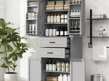 Multi Functional Storage Cabinet With Adjustable Shelves, 2 Drawers, Door Shelves
