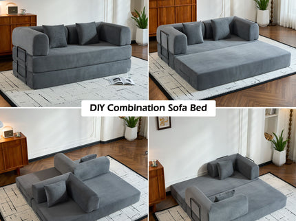 Convertible Sleeper Sofa Bed With Cylindrical Pillow, With Fixed Shape Frame