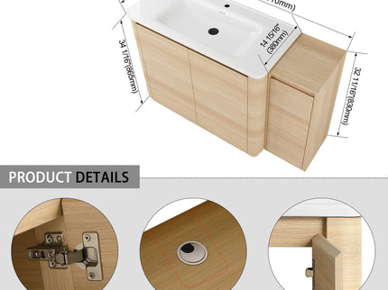 Freestanding Bathroom Vanity With Sink, 1 Small Storage Cabinet, Soft Close Door