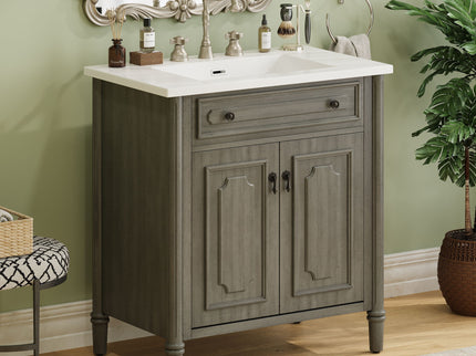 Vintage Bathroom Vanity With Sink, Rustic Cabinet With Soft Close Doors