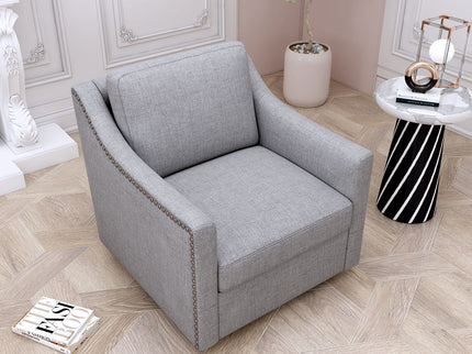360 Degree Swivel Armchair, Skin Friendly Fabric, Ergonomic Design, Brass Nail Decorative Armchair