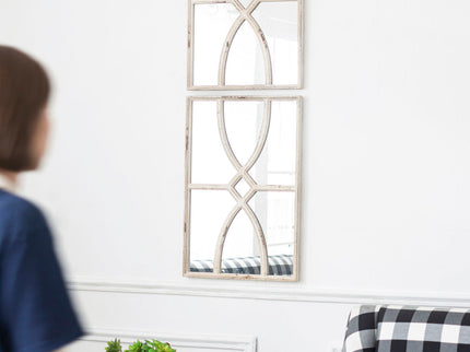 Rectangular Wooden Wall Mirror With Antique Frame, Vertical Or Horizontal Home Decor For Living Room (Set of 2)