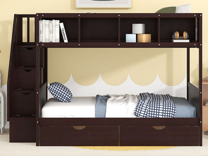 Bunk Bed With Shelfs, Storage Staircase And 2 Drawers