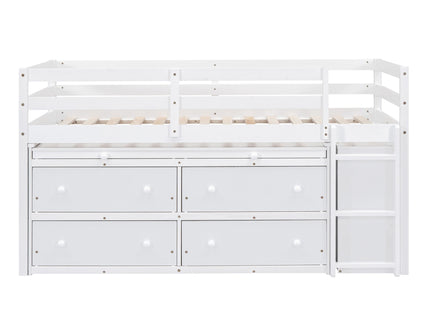 Loft Bed With Retractable Writing Desk And 4 Drawers, With Lateral Portable Desk And Shelves