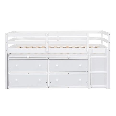 Loft Bed With Retractable Writing Desk And 4 Drawers, With Lateral Portable Desk And Shelves