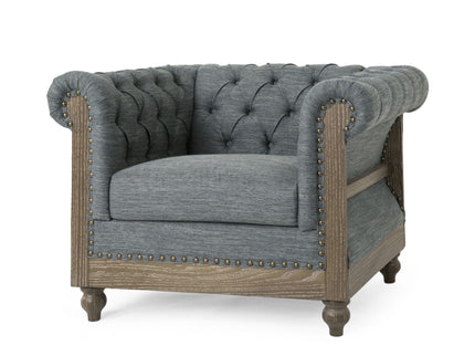Fabric Upholstered Club Chair With Scrolled Tuxedo Arms