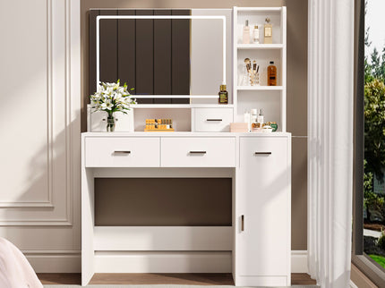 40.95" Newly Designed Smart Mirror Dressing Table With Drawers And Storage Cabinet, Dressing Table With Dressing Pad For Bedroom, Dressing Room