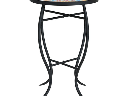 Outdoor Round Side Table With Mosaic Style Top And Curved Iron Legs