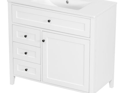Bathroom Vanity With Sink, 3 Drawers & Cabinet With Adjustable Shelves