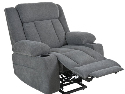 Power Lift Recliner Chair With Extended Footrest, Remote Control, Cup Holders, And Side Pockets