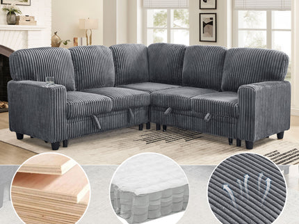 L-Shaped Sofa With Pull Out Sofa Bed With USB