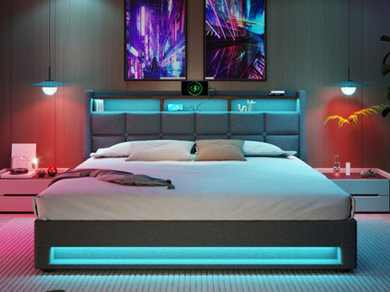 Platform Bed With Hydraulic Storage, LED Lighting & Charging Station