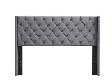 Velvet Button Tufted-Upholstered Bed With Wings Design Strong Wood Slat Support Queen Platform Bed - Gray