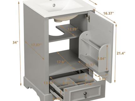 Bathroom Vanity With Sink, Soft Close Door, Adjustable U-Shaped Shelf