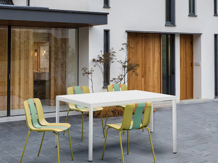 4 Piece Set Of Modern Striped Color- Blocking Single Chairs With Long Table