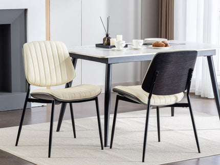 Dining Chairs (Set of 2) Mid-Century Modern Retro Chair With Walnut Bentwood Back Upholstered Seat Metal Legs Adjustable Foot For Kitchen Dining Room Chairs