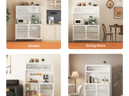 Contemporary Kitchen Pantry Cabinet With Glass Doors, Adjustable Shelves, Steel - Brushed Nickel