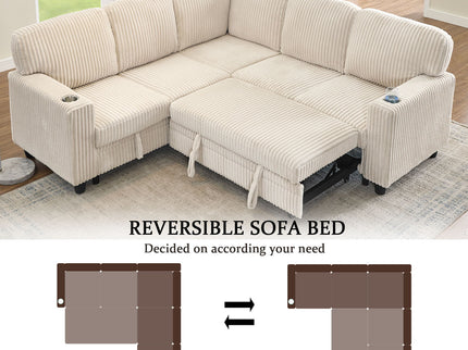 L-Shaped Sofa With Pull Out Sofa Bed With USB