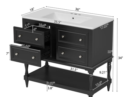 Bathroom Vanity With Medicine Cabinet, Storage Cabinet With 4 Drawers, Adjustable Shelf Mirror