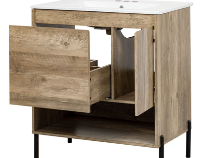 Bathroom Vanity Cabinet With Sink, Sliding Drawer, Soft Closing Door, Open Shelf - Natural Wood