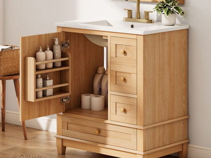 Freestanding Bathroom Vanity With Sink, Soft Close Doors & Drawers, Ample Storage - Wood