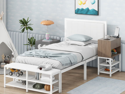 Platform Bed With 2 Tier Storage Shelves, Storage Cabinet