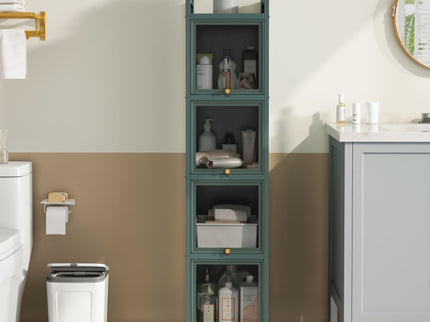 Glass Door Cabinet With Tier Storage