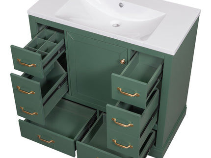 Modern Bathroom Vanity With Sink, 6 Drawers, Adjustable Shelf