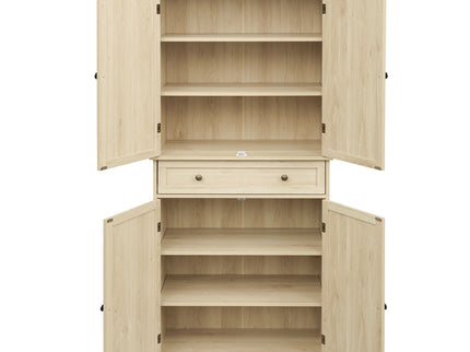 4 Door Storage Cabinet With 1 Drawer And 4 Adjustable Inner Shelves - Natural