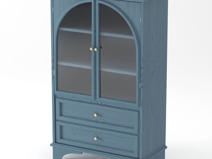 Glass Door Display Case With 2 Drawers And Adjustable Shelf