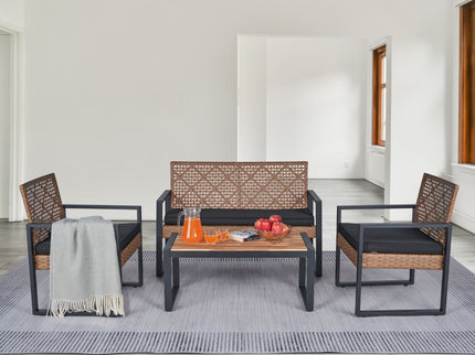 4 Piece Patio Furniture Set With Acacia Wood Table Top And Cushions