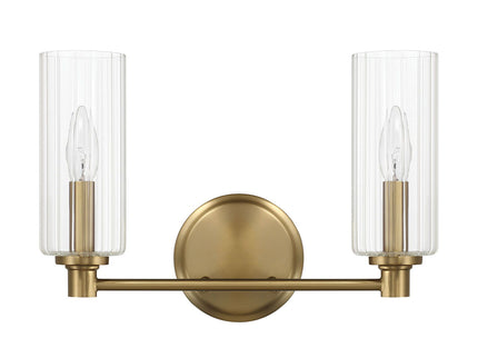 Regal - Double Light Vanity With Clear Ribbed Satin - Antique Brass / Clear